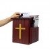 FixtureDisplays® Wood Church Collection Fundraising Box Donation Charity Box with Gold Cross Christian Church Tithes & Offering Prayer Box 7.5